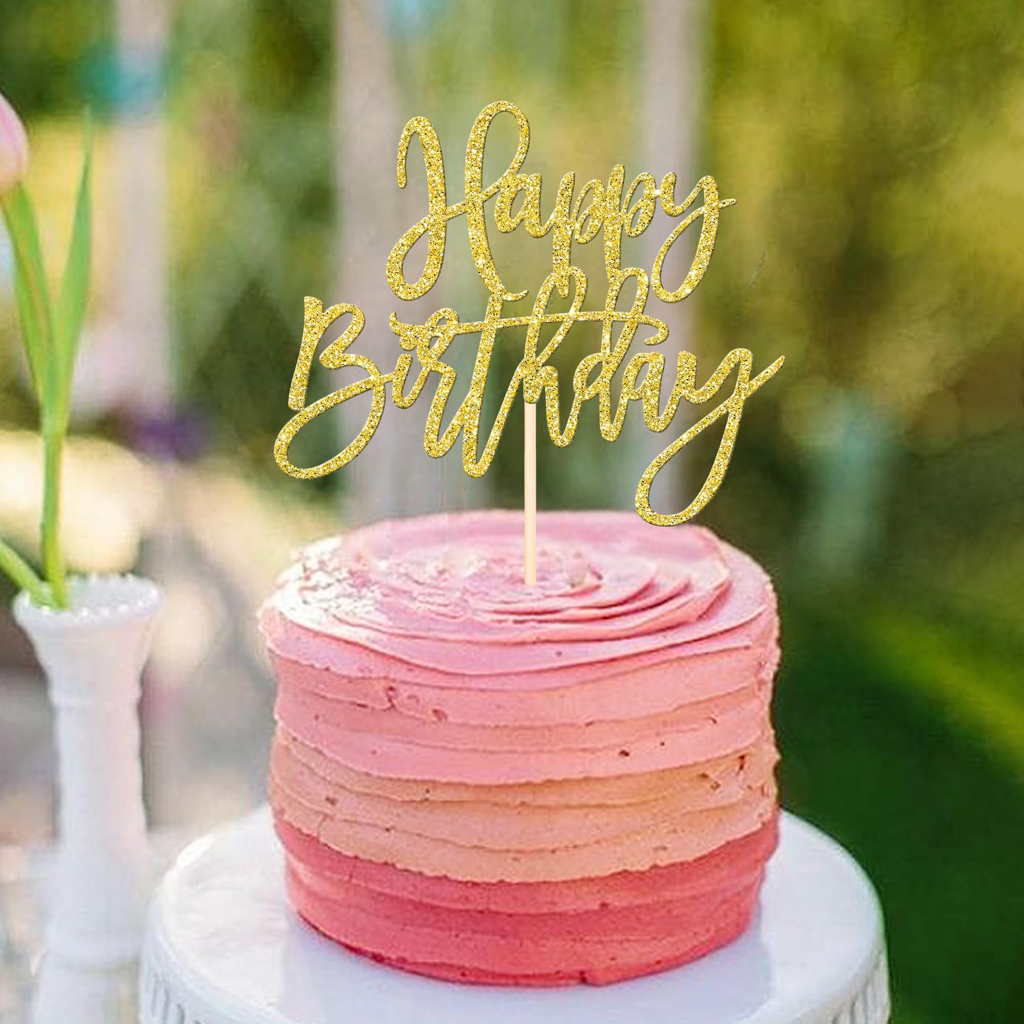 ZHUOWEISM Gold Happy Birthday & Anniversary Cake Topper - Glitter Card Stock