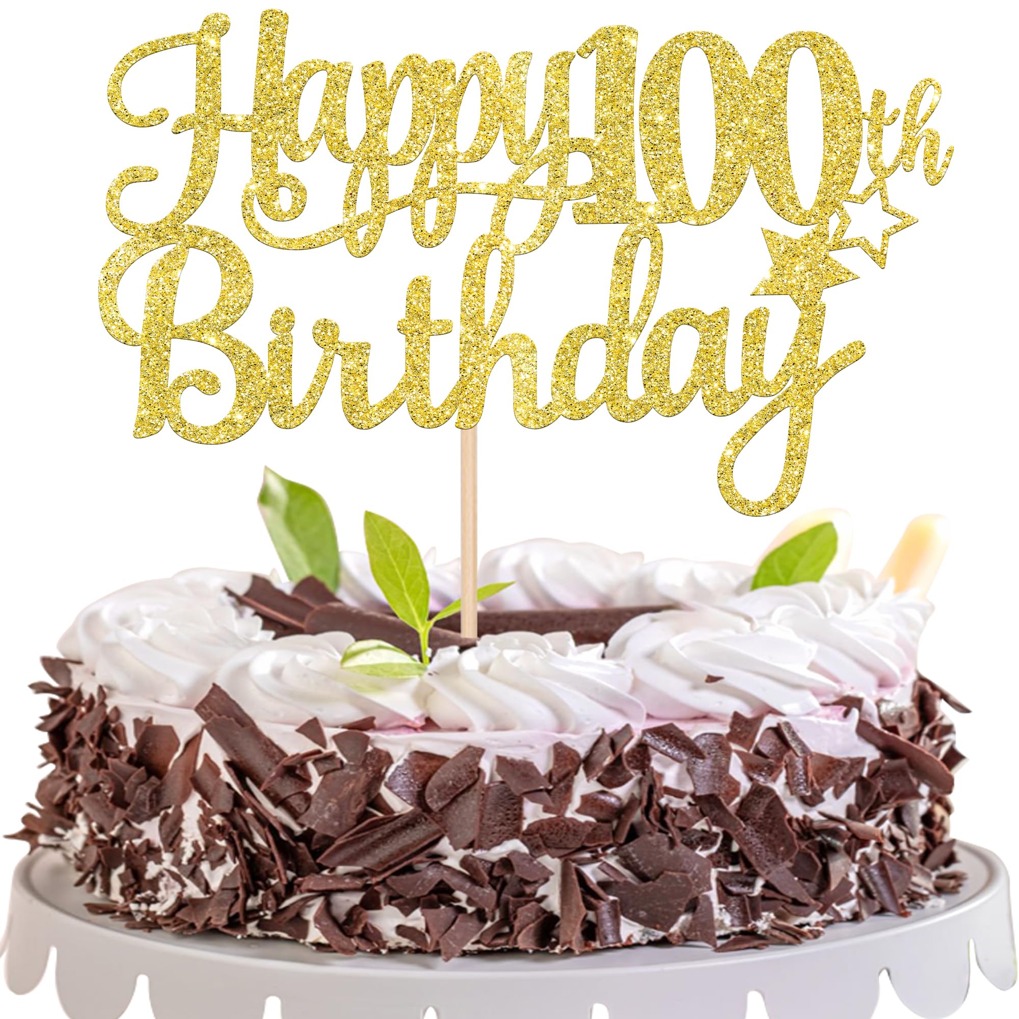 ZHUOWEISM Happy 100th Birthday Cake Topper - Gold Glitter