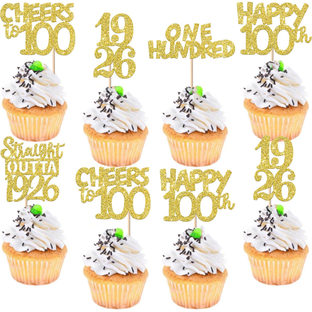 ZHUOWEISM 30PCS Happy 100th Birthday Cupcake Toppers | Gold Glitter, 1926 Theme