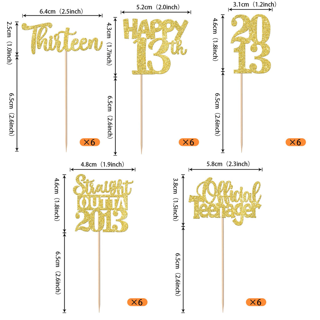 ZHUOWEISM 30Pcs Happy 13th Birthday Cupcake Toppers - Gold Glitter Straight Outta 2013