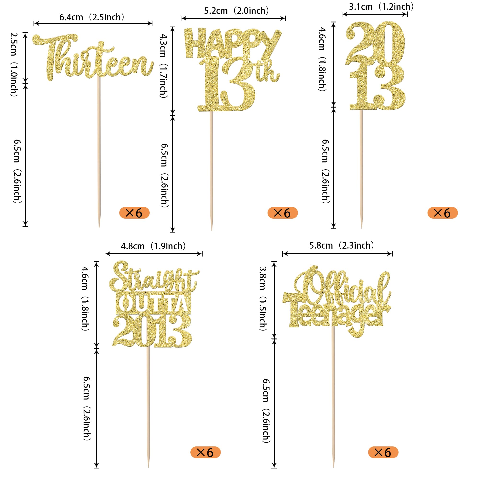 ZHUOWEISM 30Pcs Happy 13th Birthday Cupcake Toppers - Gold Glitter Straight Outta 2013