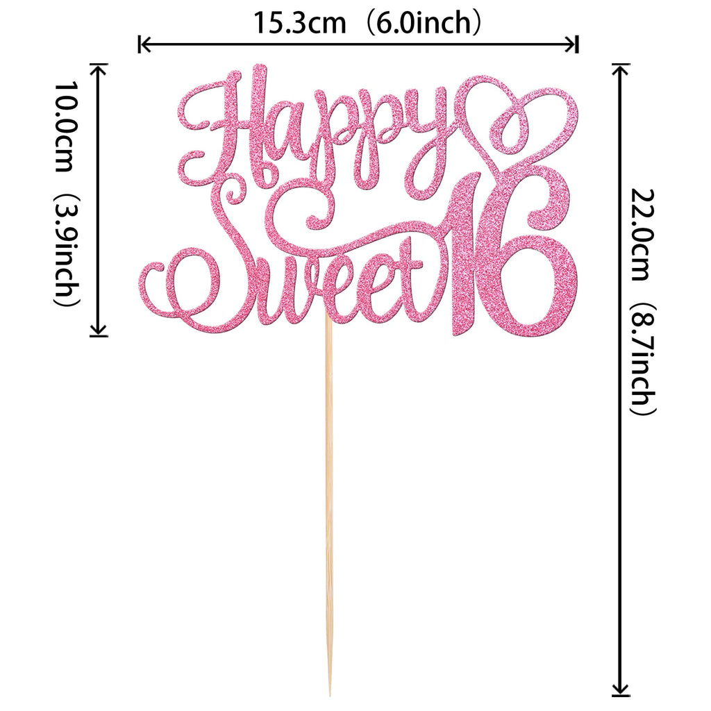 ZHUOWEISM Happy Sweet 16 Cake Topper - Glitter Hello 16 Pink - Pre-Assembled Birthday Party Decoration