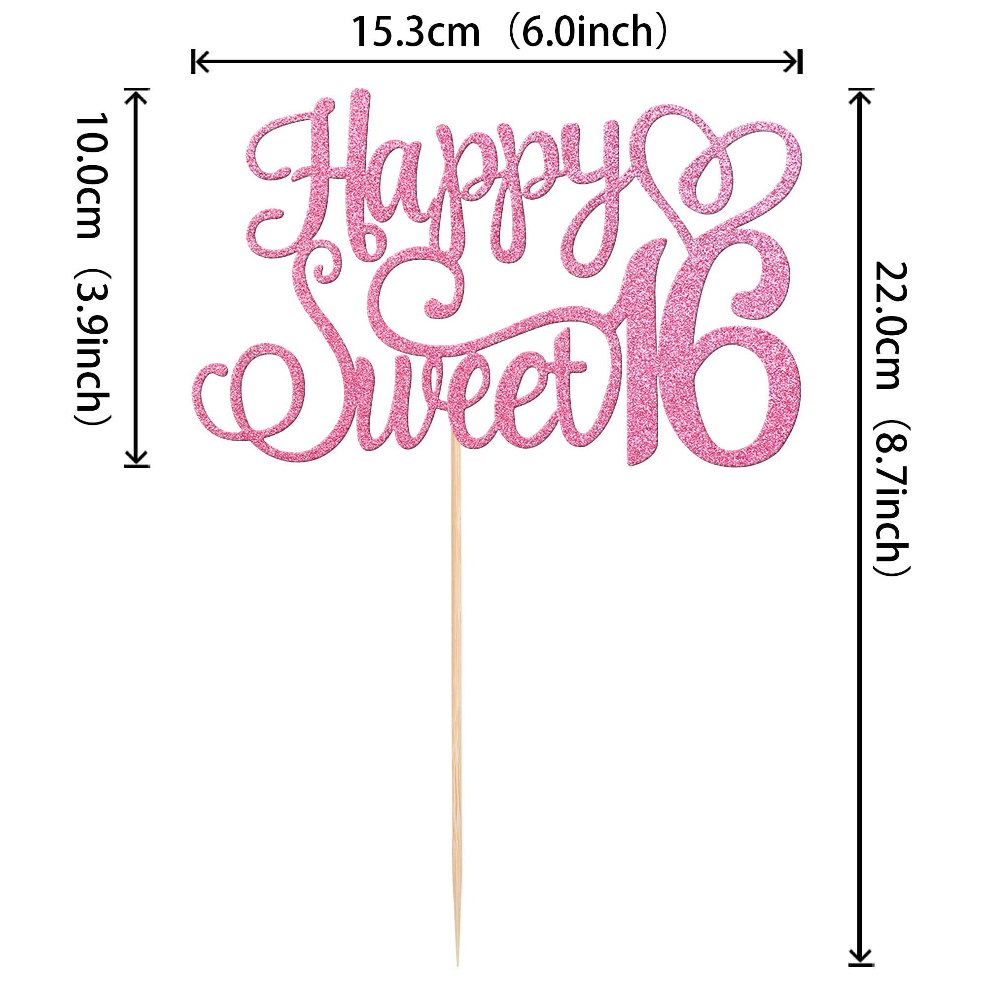ZHUOWEISM Happy Sweet 16 Cake Topper - Glitter Hello 16 Pink - Pre-Assembled Birthday Party Decoration