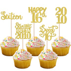 ZHUOWEISM 30Pcs Happy 16th Birthday Cupcake Toppers | Gold Glitter 'Straight Outta 2010' Picks