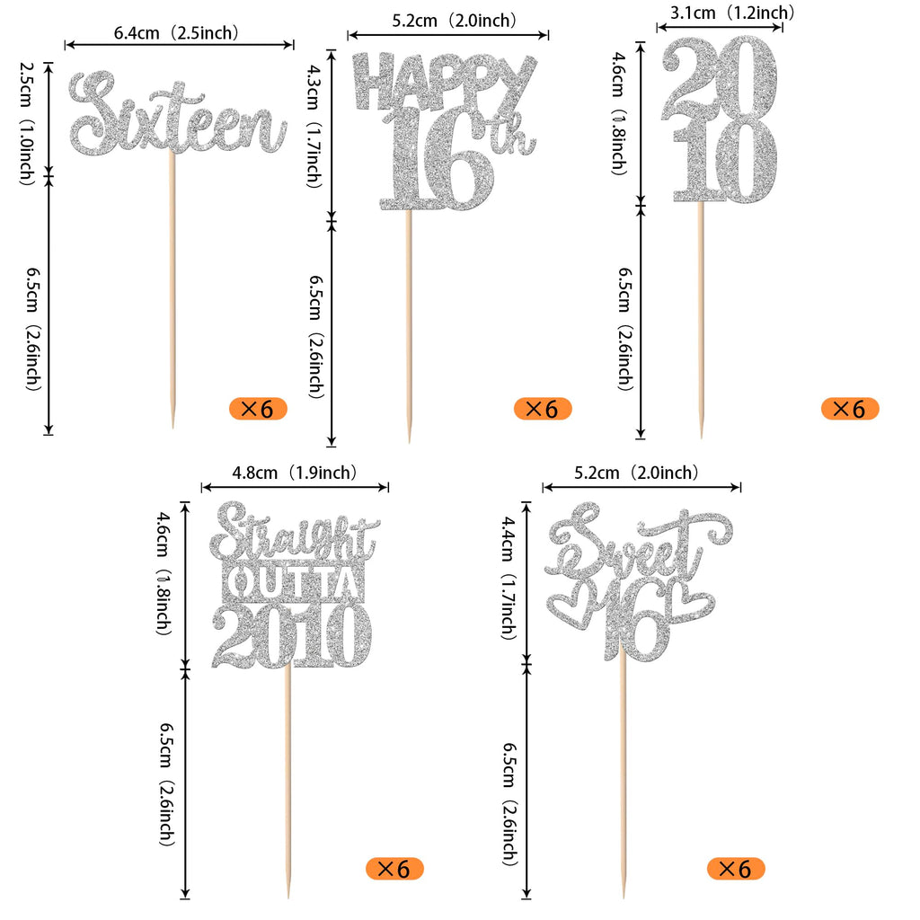 ZHUOWEISM 30Pcs Straight Outta 2010 Cupcake Toppers - Glitter Sixteen Birthday & Anniversary