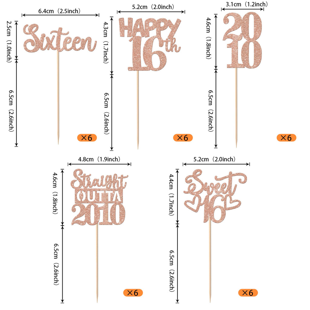 ZHUOWEISM 30PCS Glitter 16th Birthday Cupcake Toppers | Straight Outta 2010, Rose Gold