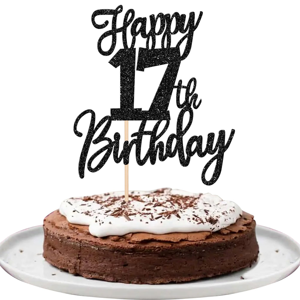 ZHUOWEISM Happy 17th Birthday Cake Topper – Glitter Cheers to 17 Years, Pre-assembled Decoration