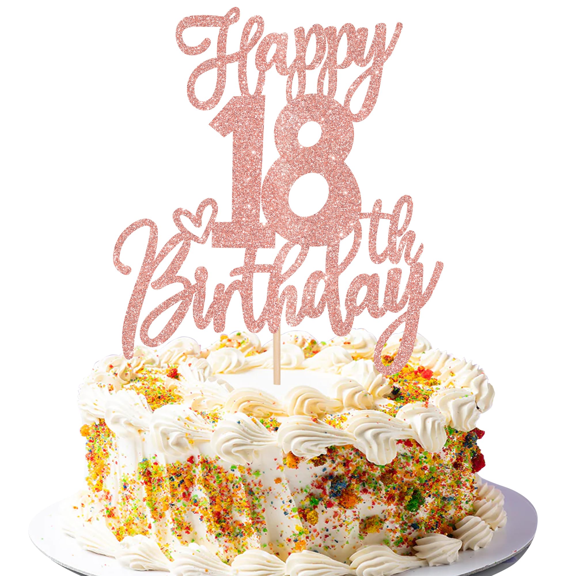 ZHUOWEISM 1 PCS Happy 18th Birthday Cake Topper - Glitter Rose Gold