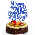 ZHUOWEISM Happy 20th Birthday Cake Topper – Blue Glitter, Pre-assembled, 5.3x9.6 in