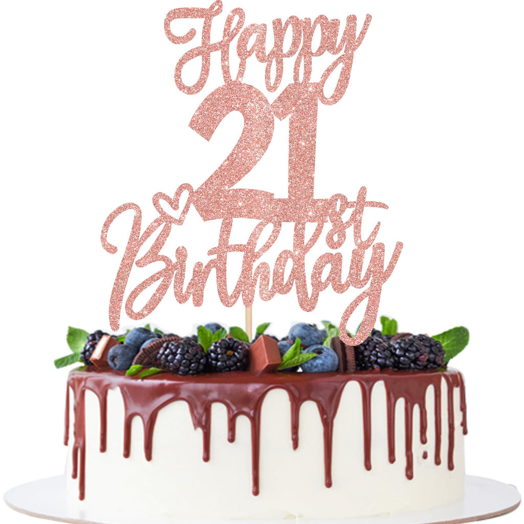 ZHUOWEISM 1pc Happy 21st Birthday Cake Topper - Rose Gold Glitter, Ready-to-Use