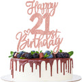 ZHUOWEISM 1pc Happy 21st Birthday Cake Topper - Rose Gold Glitter, Ready-to-Use