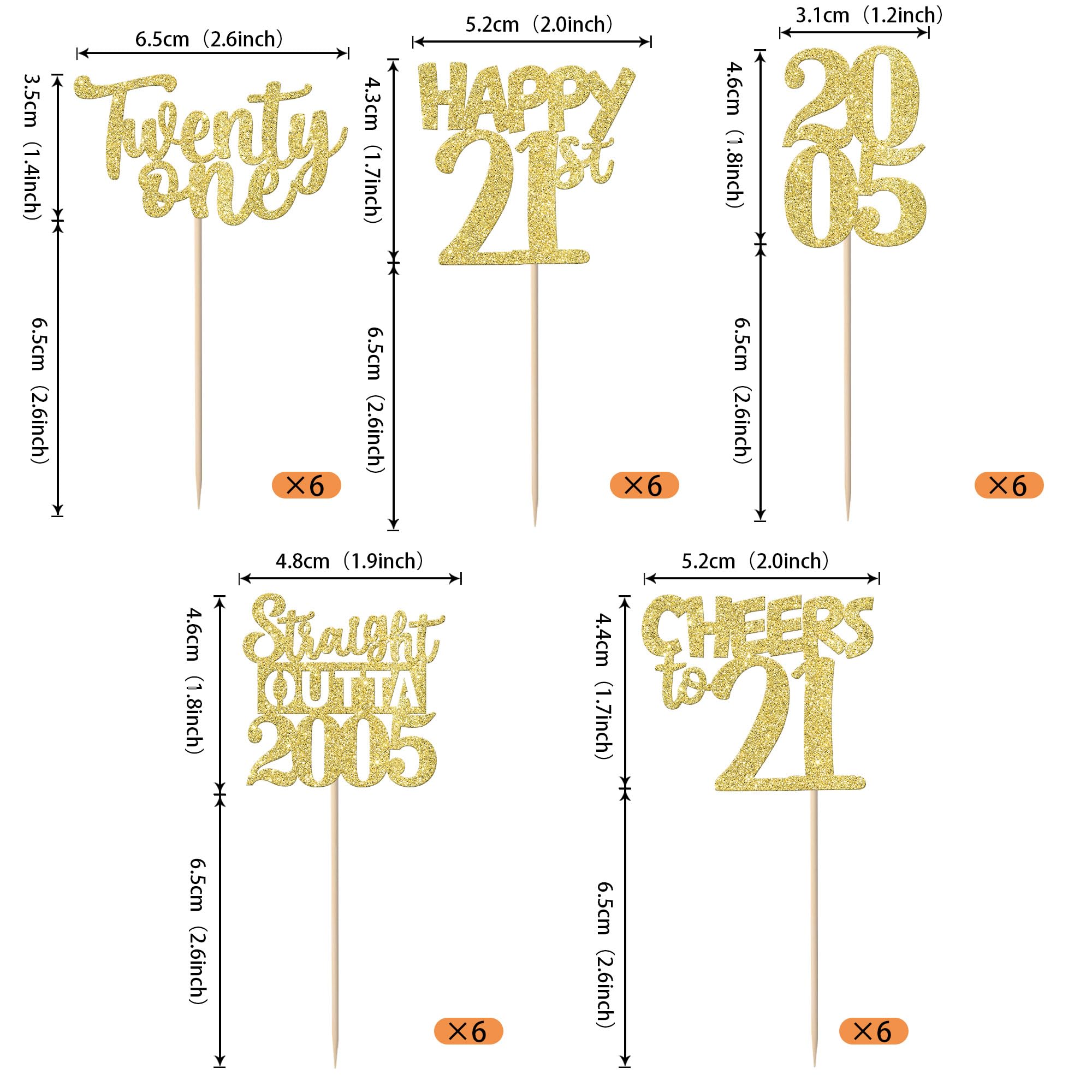 ZHUOWEISM 30Pcs Happy 21st Birthday Cupcake Toppers – Gold Glitter Straight Outta 2005