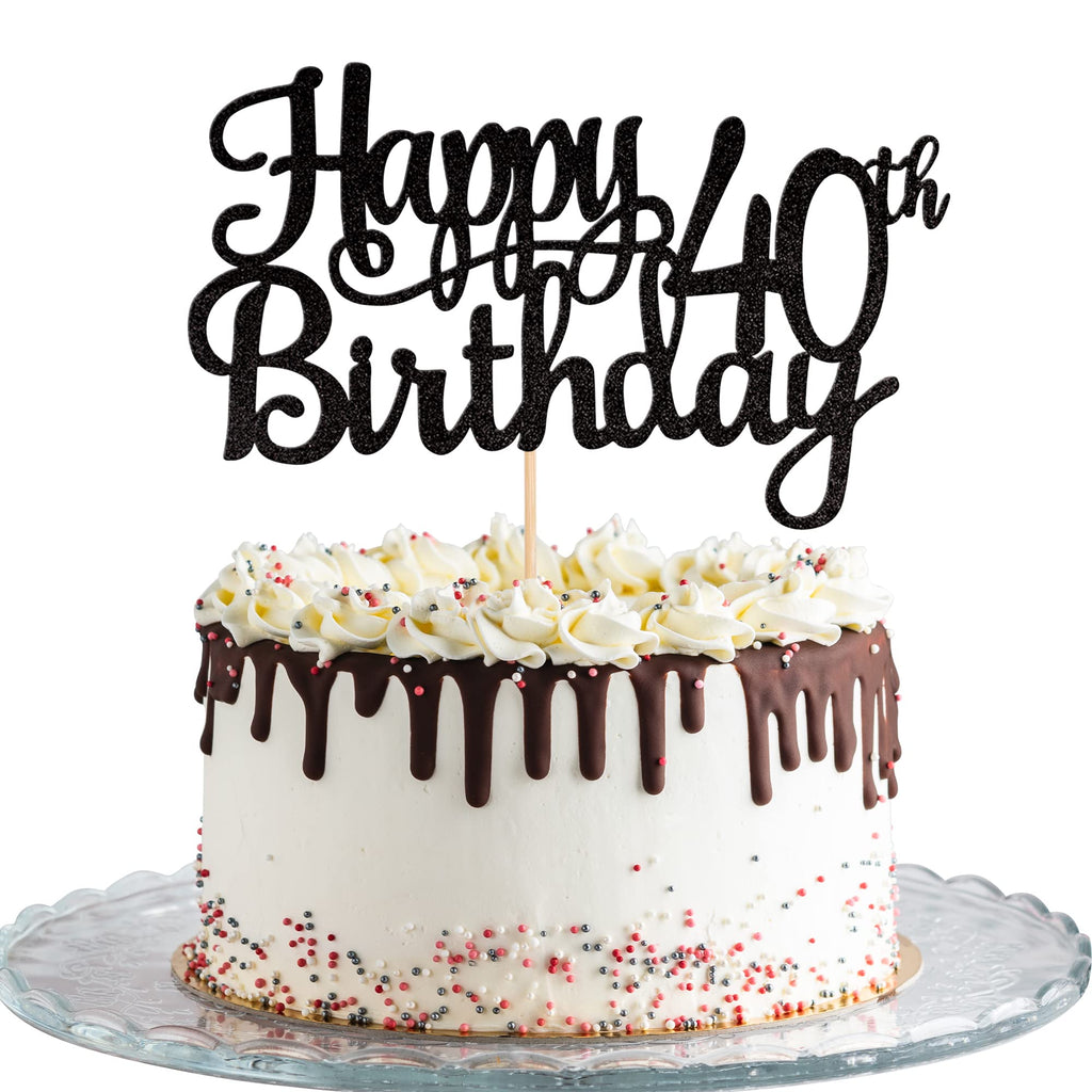 ZHUOWEISM 1pc Happy 40th Birthday Glitter Cake Topper – Cheers to 40 Years (Black)