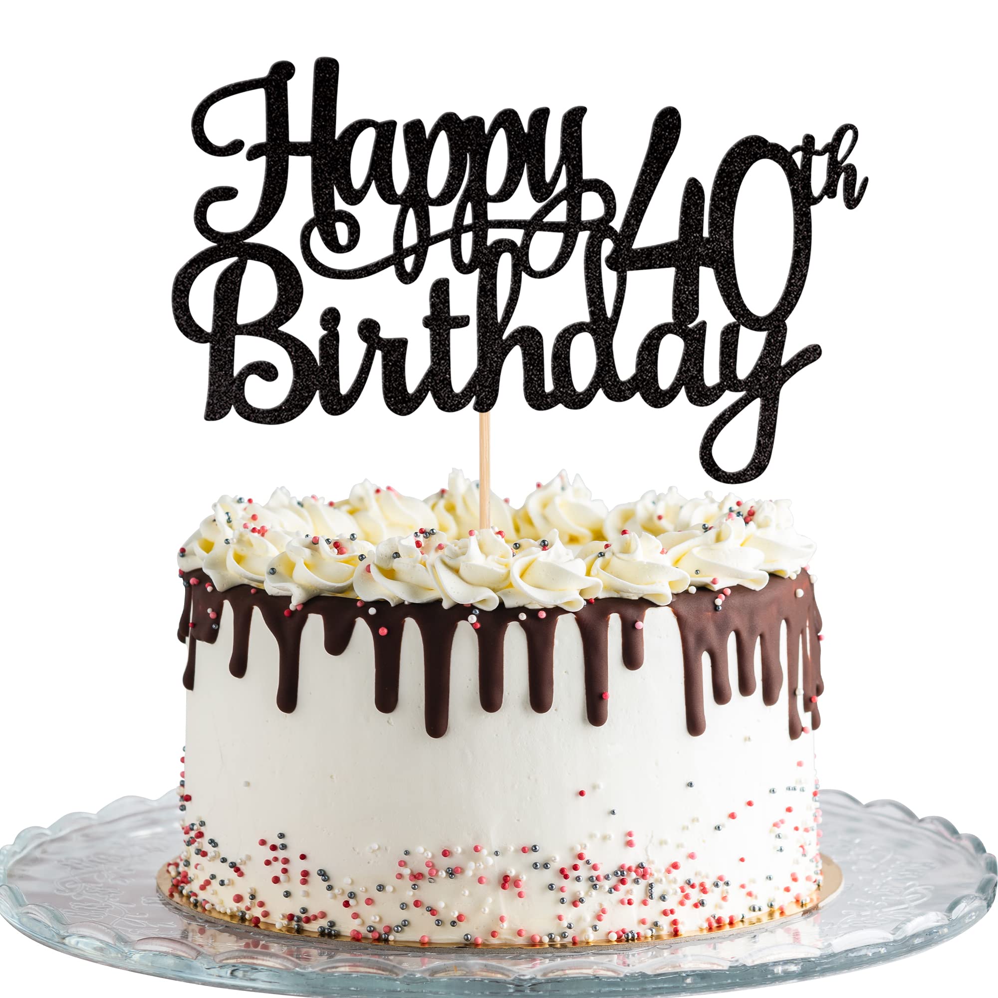 ZHUOWEISM 1pc Happy 40th Birthday Glitter Cake Topper – Cheers to 40 Years (Black)