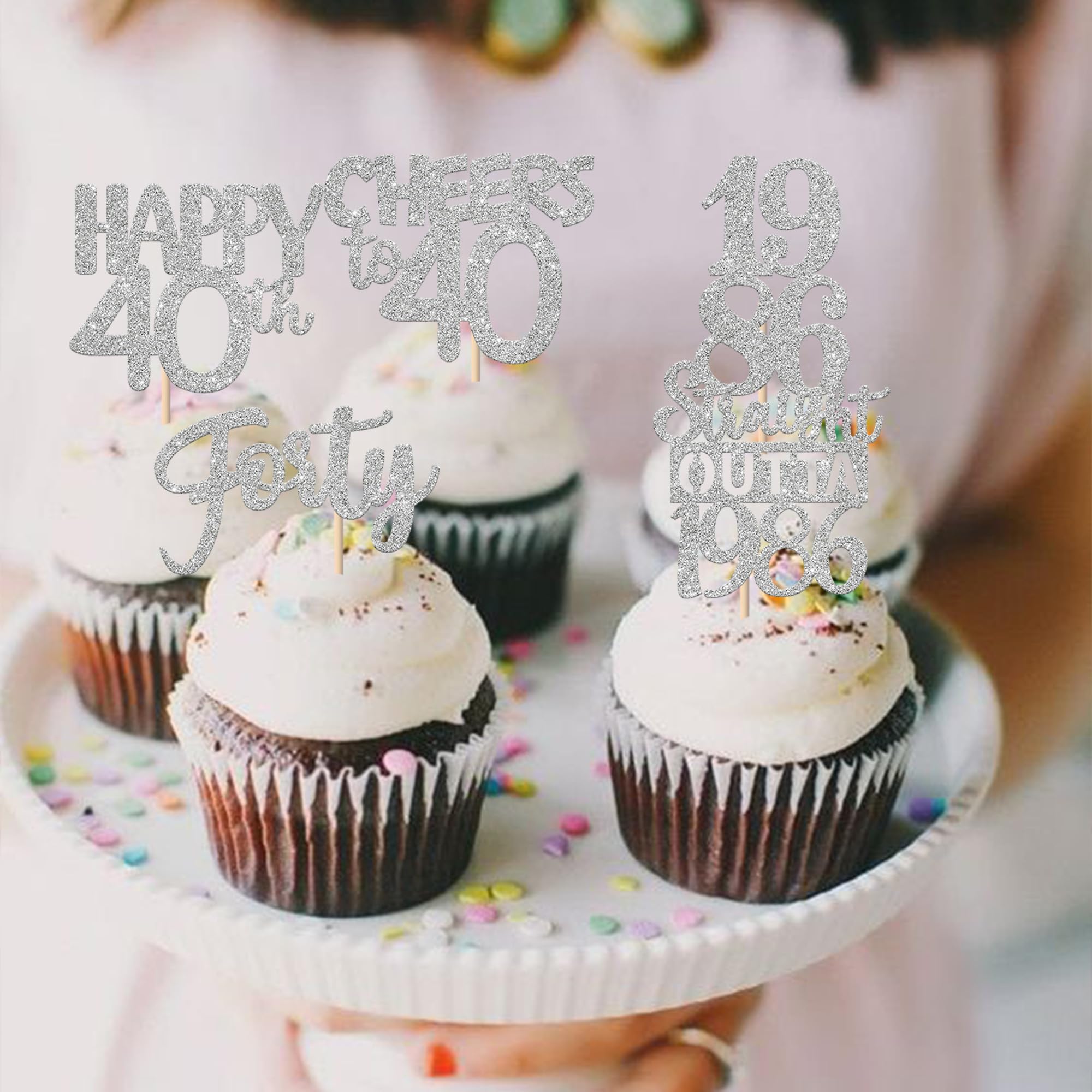 ZHUOWEISM 30Pcs Glitter Forty Cupcake Toppers | Straight Outta 1986 Birthday & Anniversary