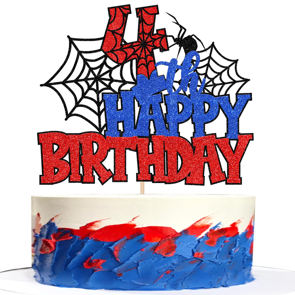 ZHUOWEISM 1 PCS Happy 4th Birthday Cake Topper Glitter Spider Web – Party Decorations