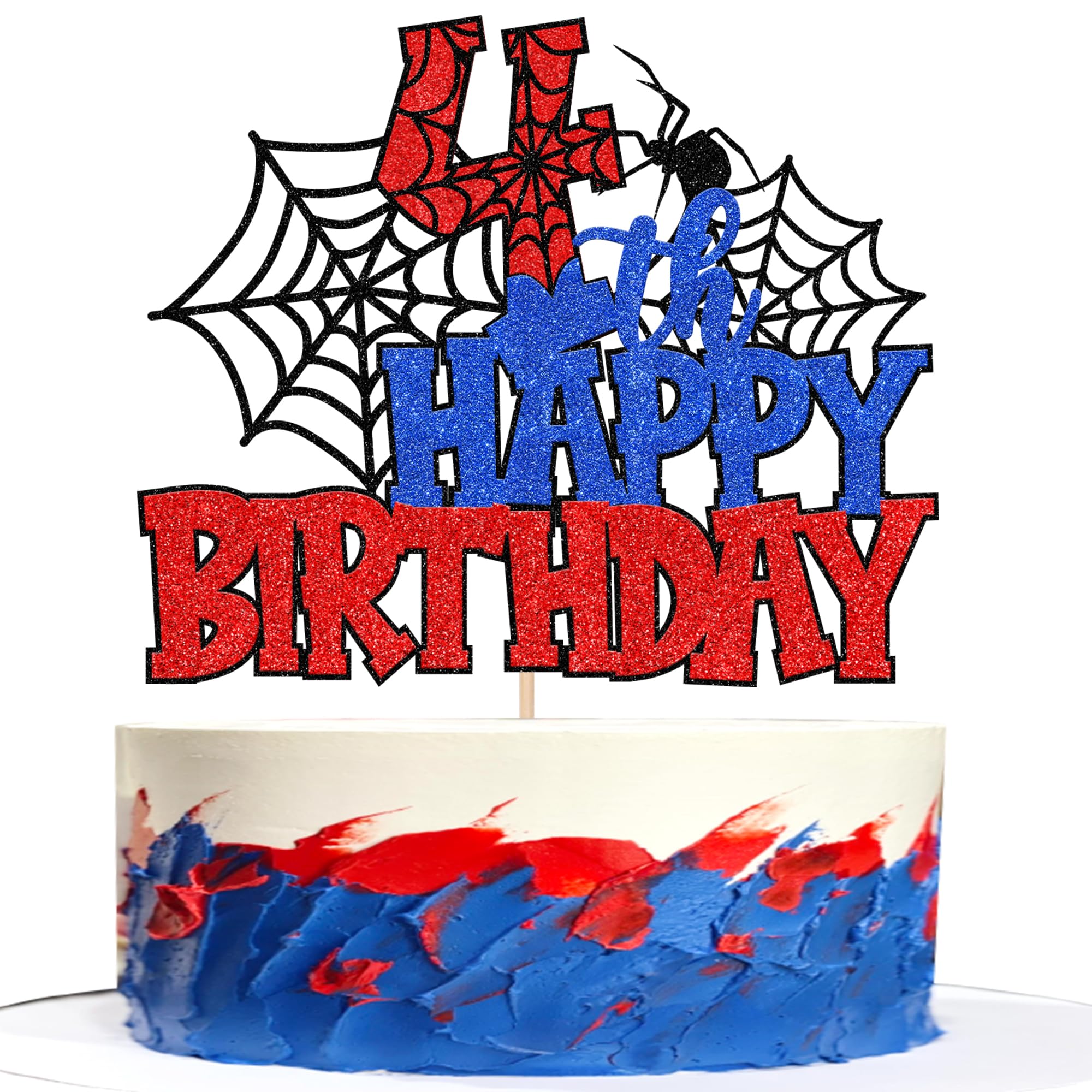 ZHUOWEISM 1 PCS Happy 4th Birthday Cake Topper Glitter Spider Web – Party Decorations