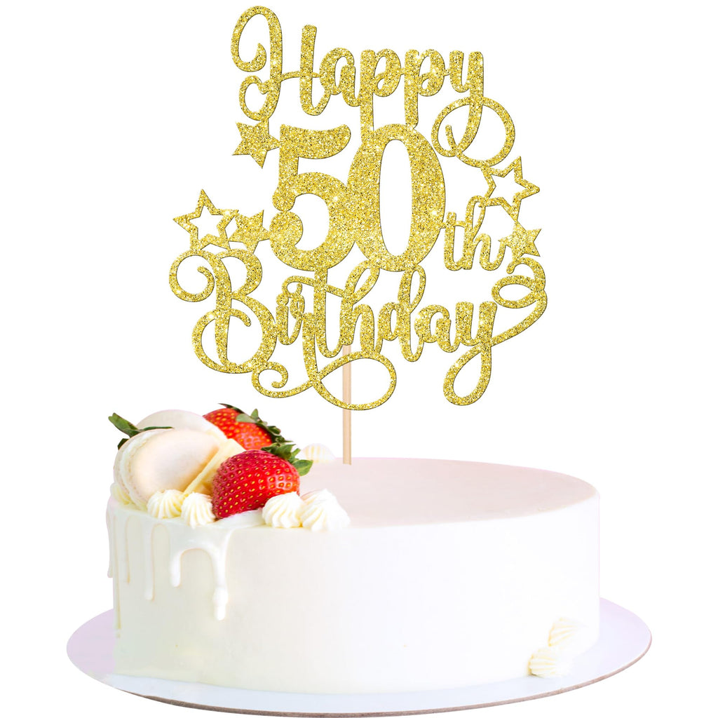 ZHUOWEISM 1-Pcs Happy 50th Birthday Cake Topper Glitter – Cheers to 50 Years Gold