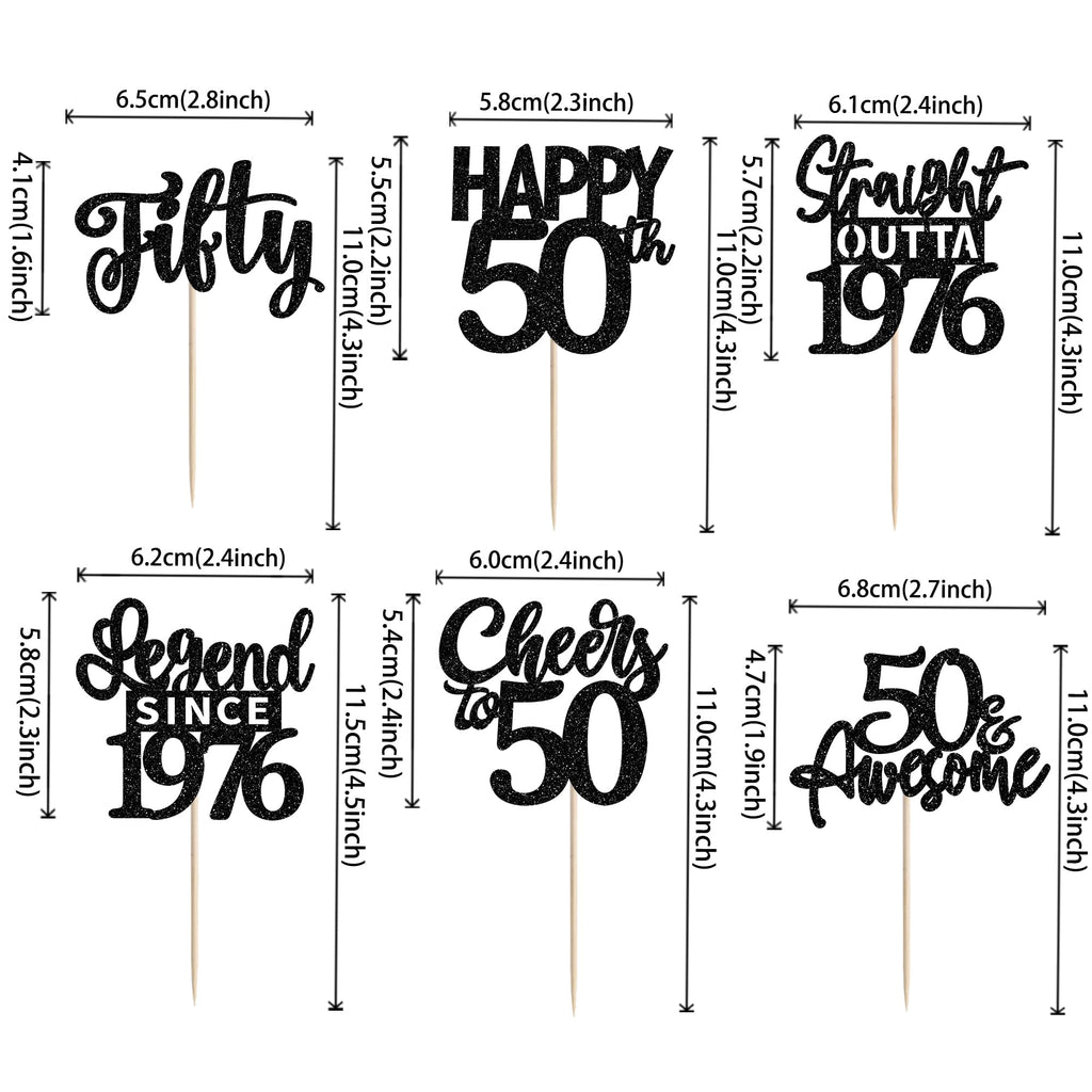 ZHUOWEISM 24Pcs Black Happy 50th Birthday Cupcake Toppers – Straight Outta 1976 | 50th Birthday Decorations