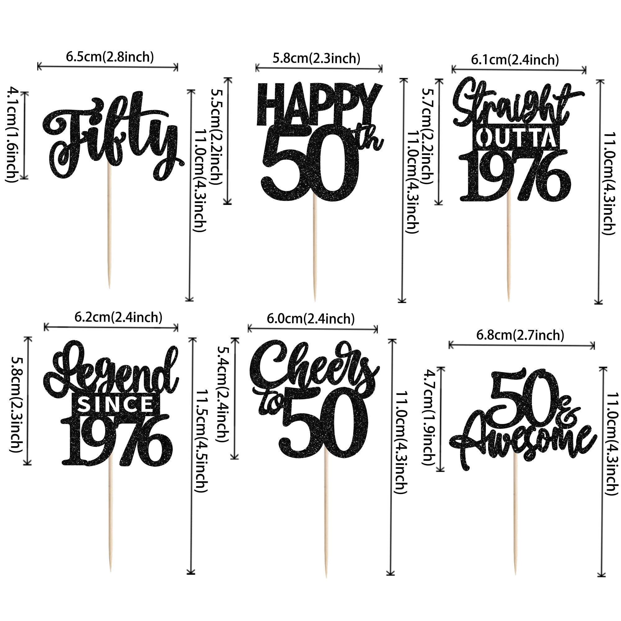 ZHUOWEISM 24Pcs Black Happy 50th Birthday Cupcake Toppers – Straight Outta 1976 | 50th Birthday Decorations