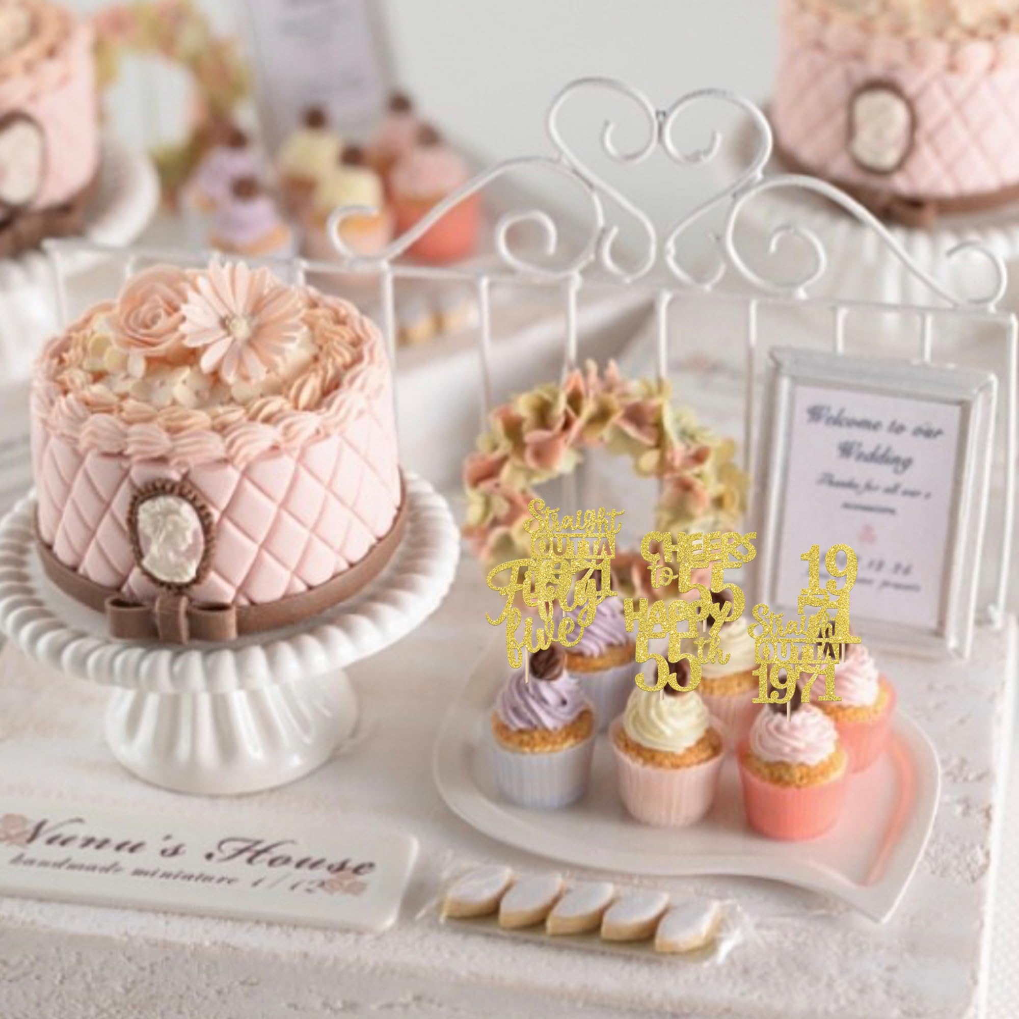 ZHUOWEISM 30Pcs Straight Outta 1971 Cupcake Toppers | Gold Glitter 55th Birthday Party Decorations