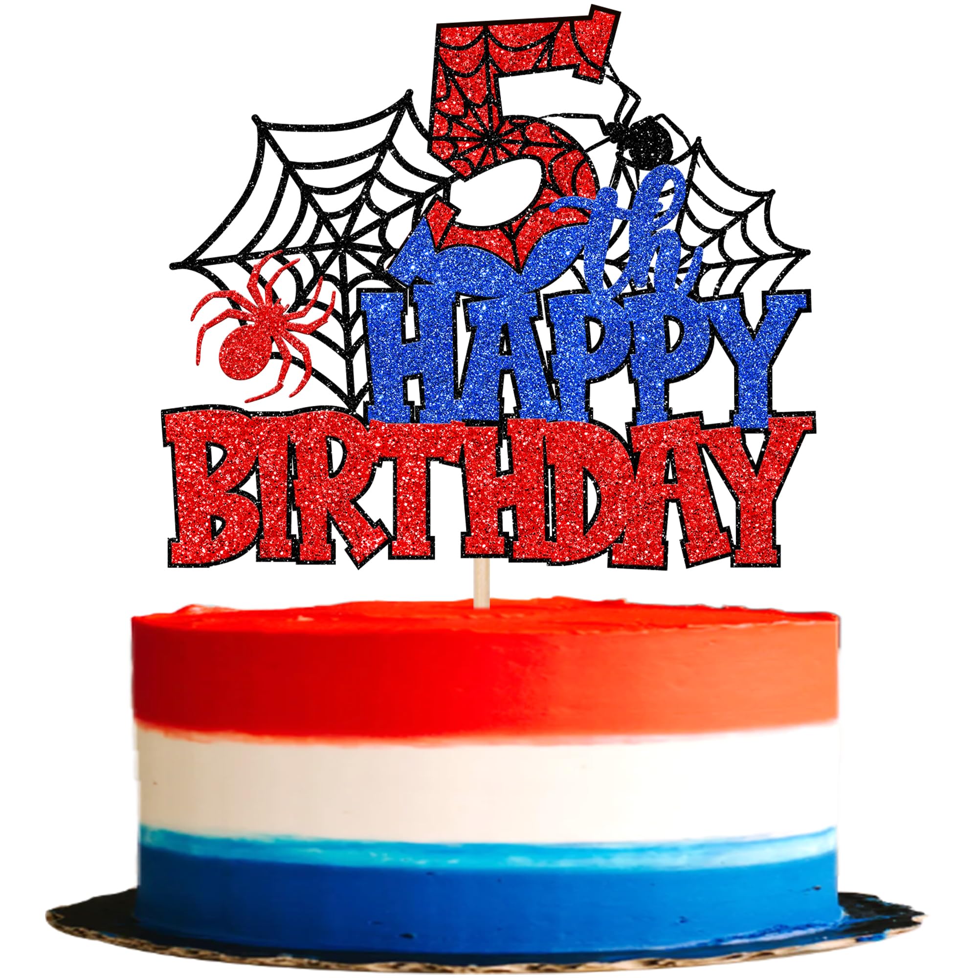 ZHUOWEISM Glitter Spider Web Cake Topper – 5th Birthday, 1 Pack