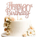 ZHUOWEISM 1 PC Happy 60th Birthday Cake Topper - Glitter Rose Gold