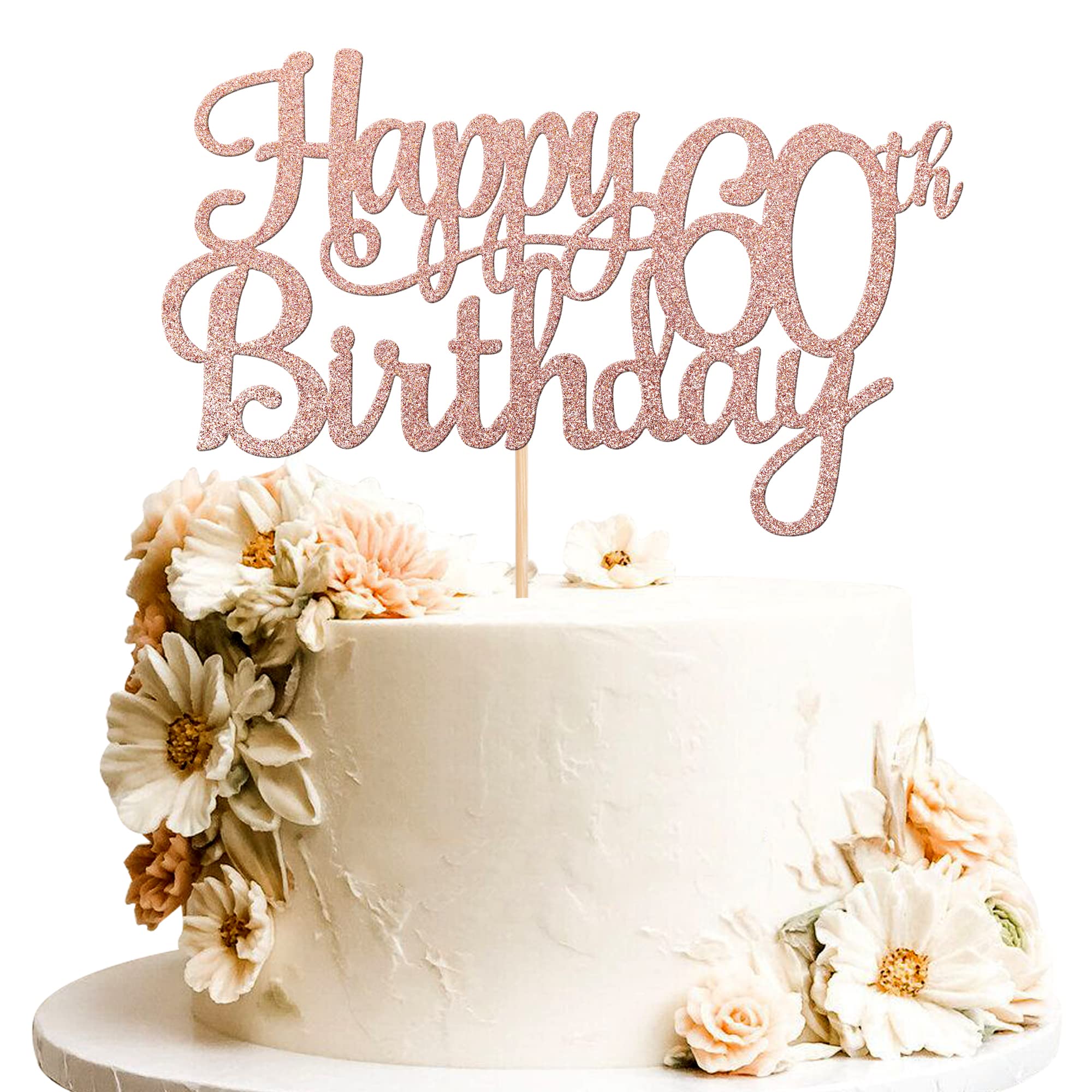 ZHUOWEISM 1 PC Happy 60th Birthday Cake Topper - Glitter Rose Gold