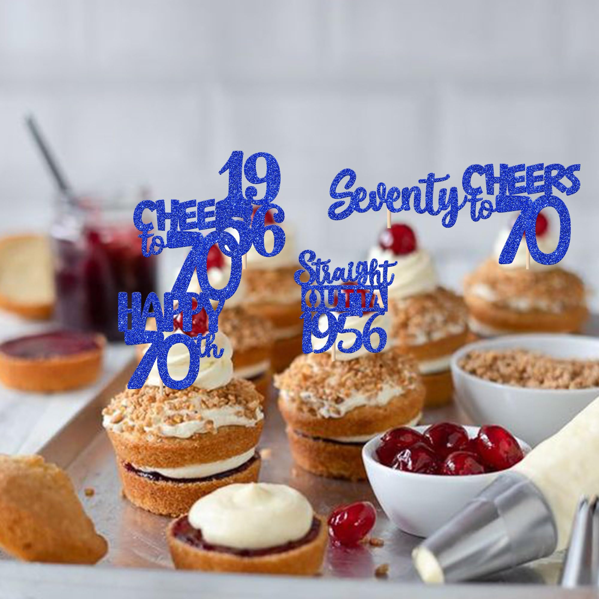 ZHUOWEISM 30 PCS 70th Birthday Cupcake Toppers Glitter – Straight Outta 1956 – Blue