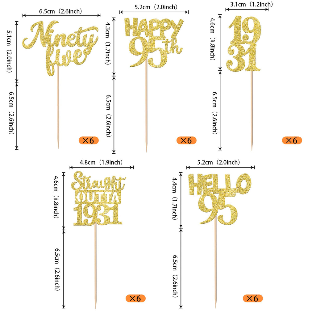 ZHUOWEISM 30PCS Straight Outta 1930 Cupcake Toppers - Gold Glitter for 95th Birthday Party