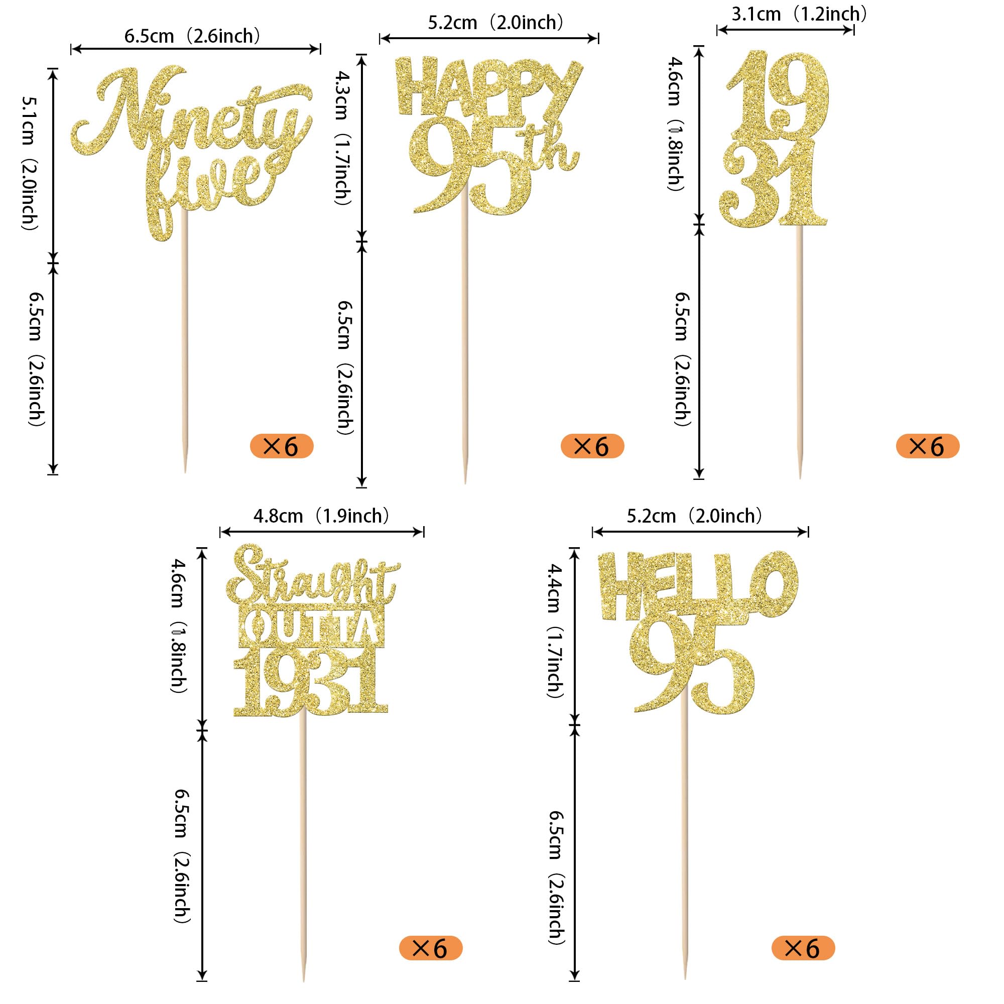 ZHUOWEISM 30PCS Straight Outta 1930 Cupcake Toppers - Gold Glitter for 95th Birthday Party