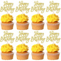 ZHUOWEISM 24 Pcs Happy Birthday Cupcake Toppers Glitter Picks, Gold — Anniversary & Party Cake Decorations