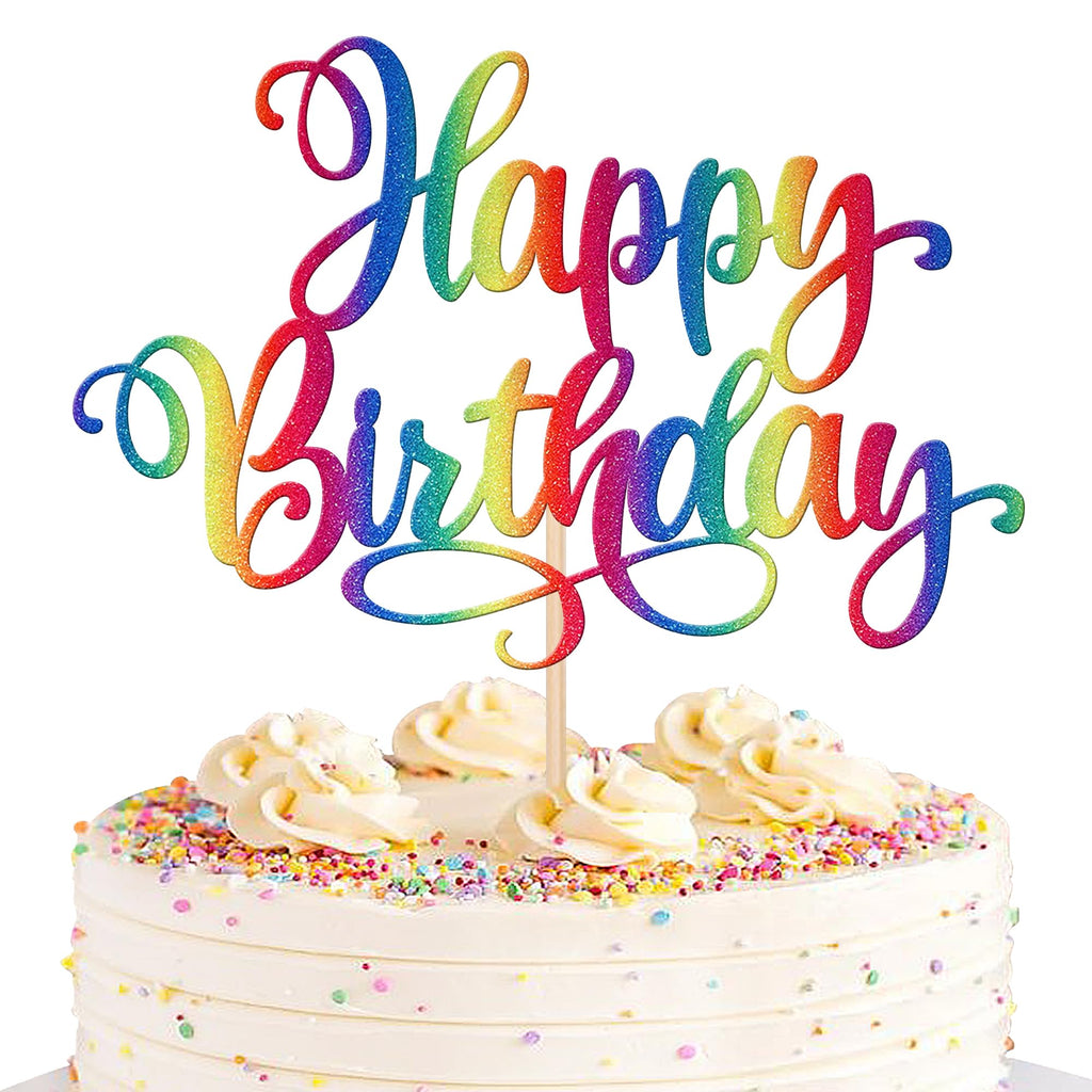 ZHUOWEISM 1-pc Glitter Happy Birthday Cake Topper – Colorful Party Decor