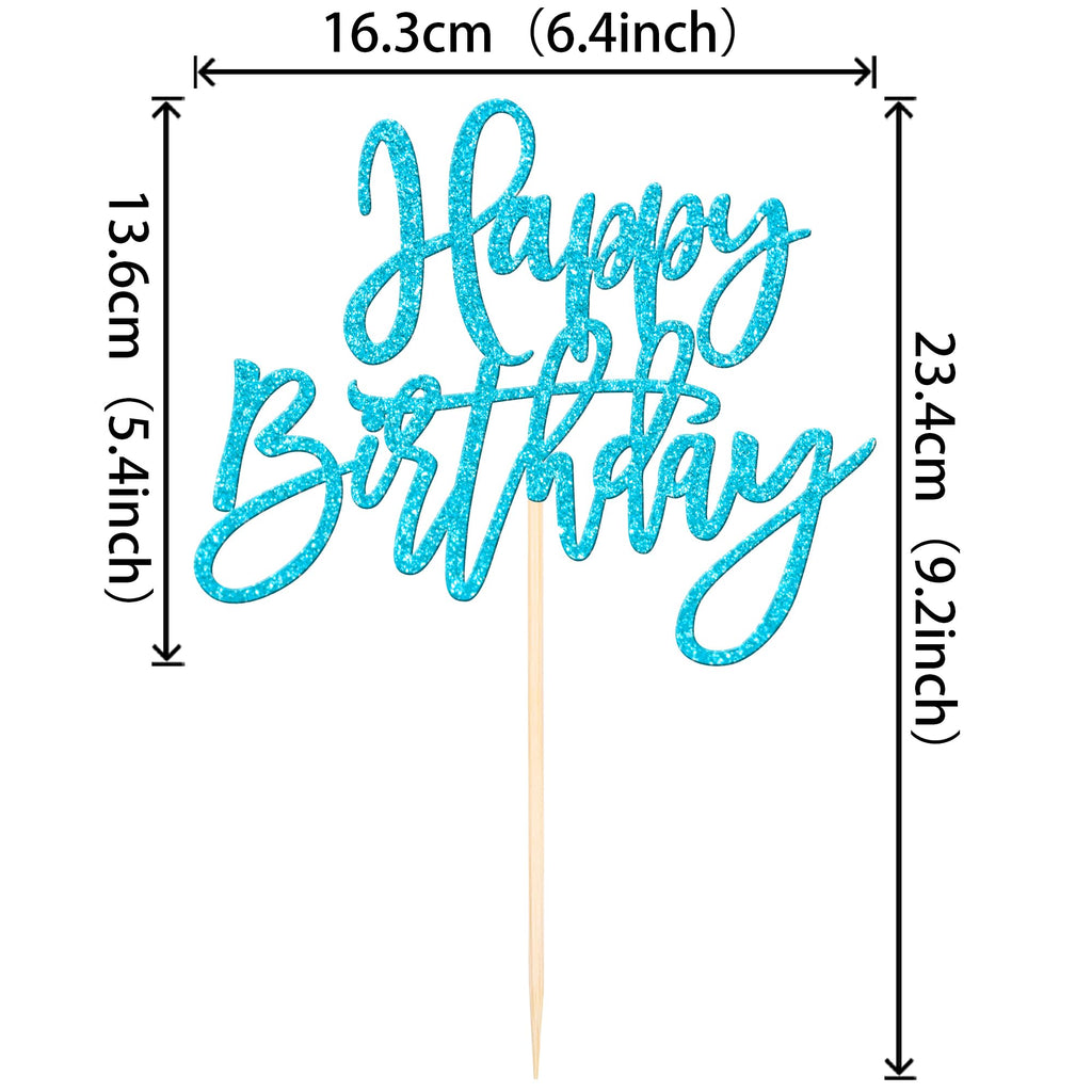 ZHUOWEISM 1 PC Glitter Happy Birthday Cake Topper – Light Blue