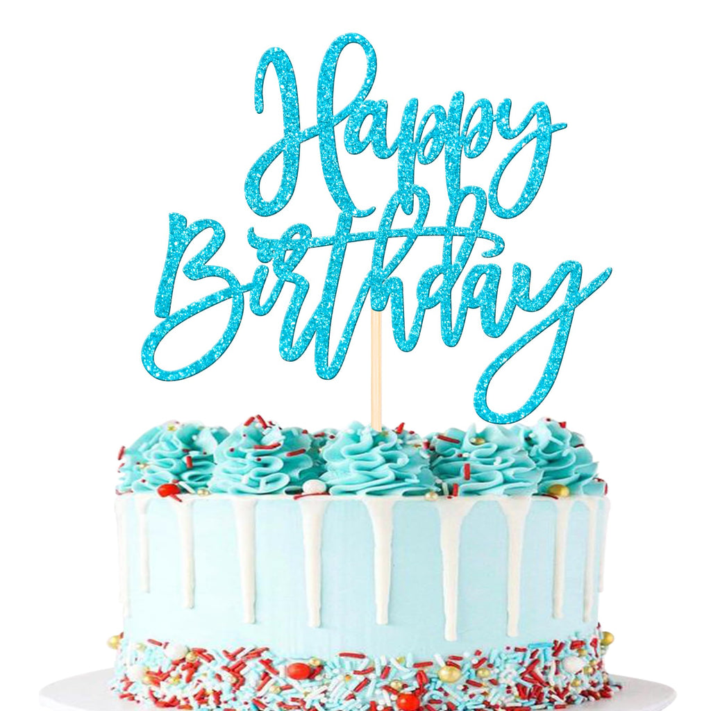 ZHUOWEISM 1 PC Glitter Happy Birthday Cake Topper – Light Blue