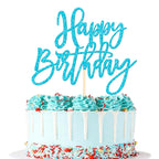 ZHUOWEISM 1 PC Glitter Happy Birthday Cake Topper – Light Blue