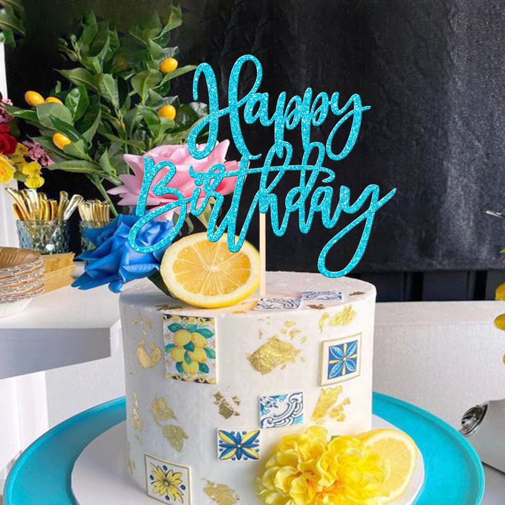 ZHUOWEISM 1 PC Glitter Happy Birthday Cake Topper – Light Blue