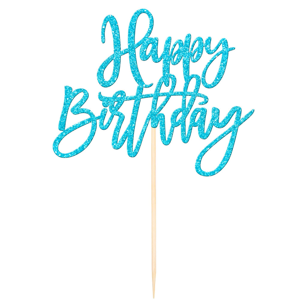 ZHUOWEISM 1 PC Glitter Happy Birthday Cake Topper – Light Blue