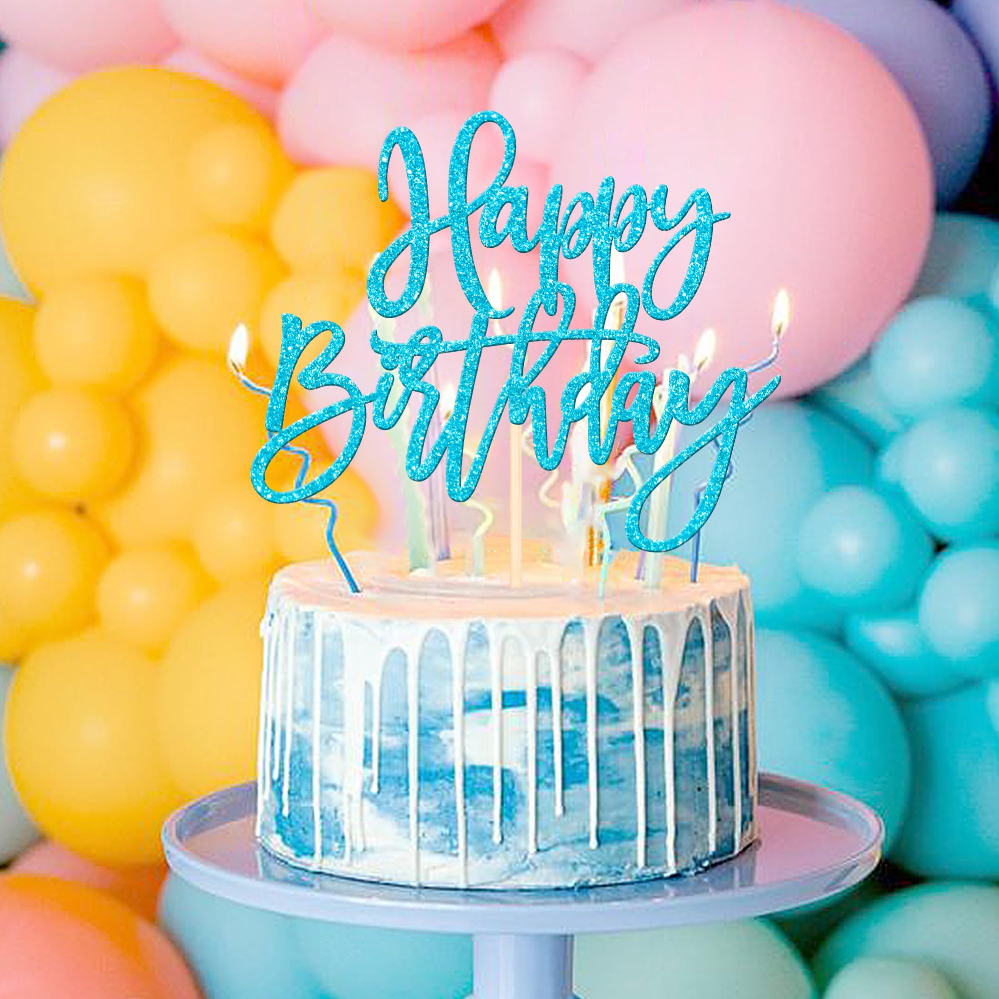 ZHUOWEISM 1 PC Glitter Happy Birthday Cake Topper – Light Blue