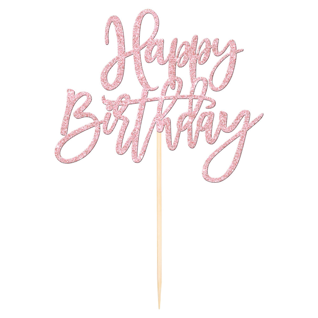 ZHUOWEISM 1-Pcs Happy Birthday Glitter Cake Topper - Light Pink, Ready-to-Use Party Decor