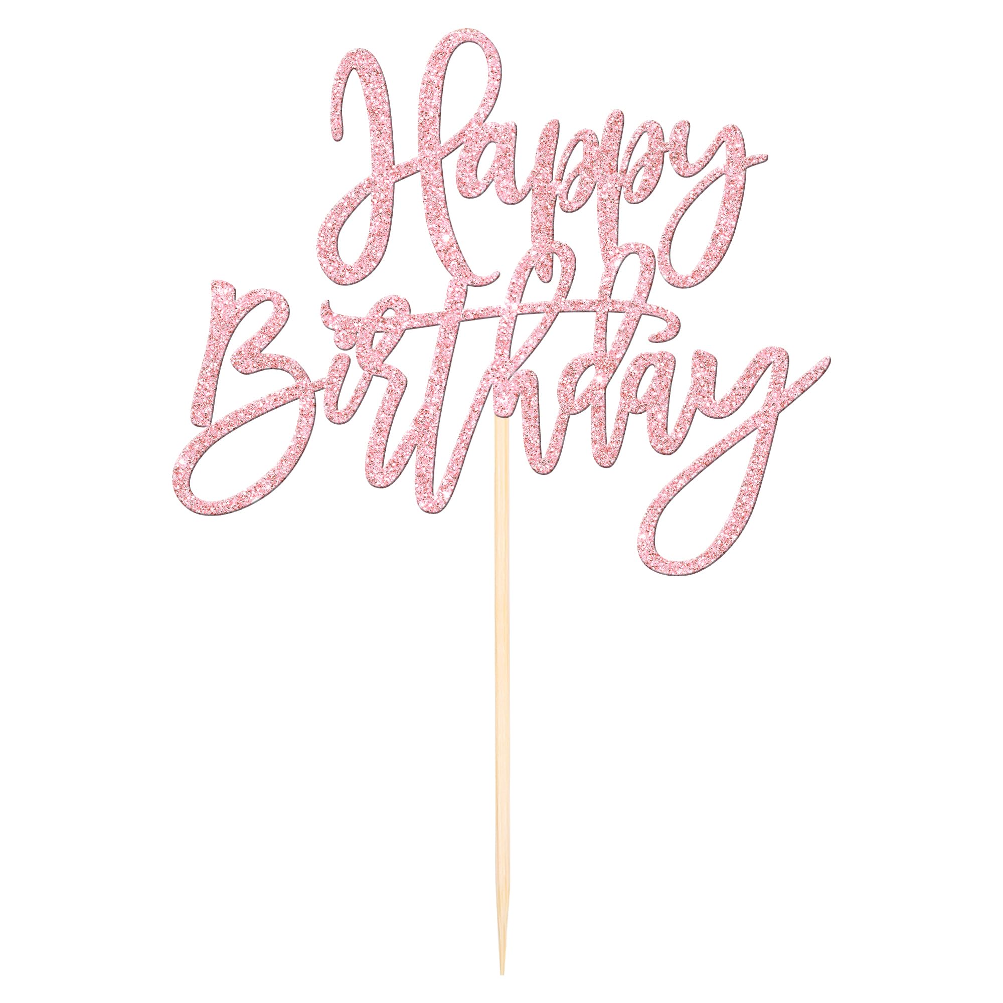 ZHUOWEISM 1-Pcs Happy Birthday Glitter Cake Topper - Light Pink, Ready-to-Use Party Decor