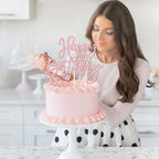 ZHUOWEISM 1-Pcs Happy Birthday Glitter Cake Topper - Light Pink, Ready-to-Use Party Decor