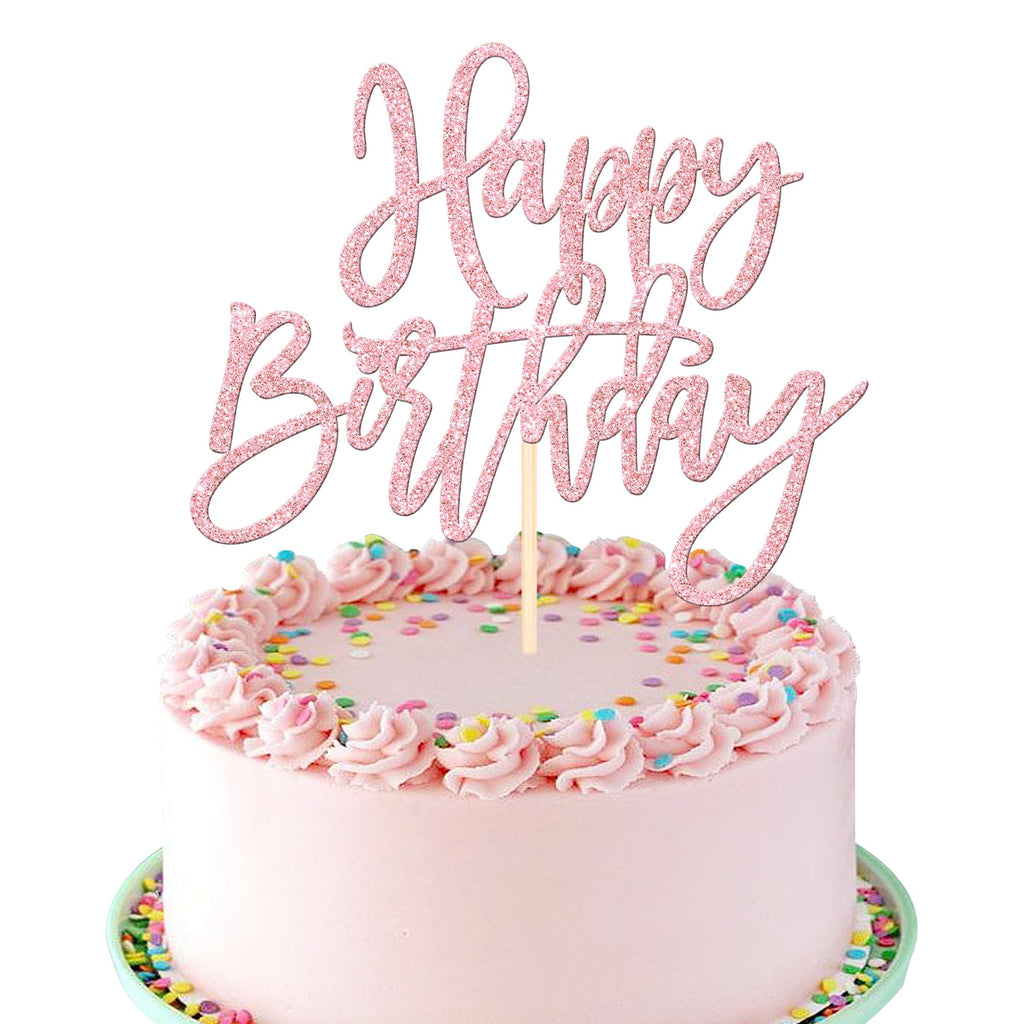 ZHUOWEISM 1-Pcs Happy Birthday Glitter Cake Topper - Light Pink, Ready-to-Use Party Decor