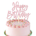 ZHUOWEISM 1-Pcs Happy Birthday Glitter Cake Topper - Light Pink, Ready-to-Use Party Decor