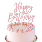 ZHUOWEISM 1-Pcs Happy Birthday Glitter Cake Topper - Light Pink, Ready-to-Use Party Decor