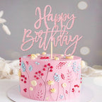 ZHUOWEISM 1-Pcs Happy Birthday Glitter Cake Topper - Light Pink, Ready-to-Use Party Decor