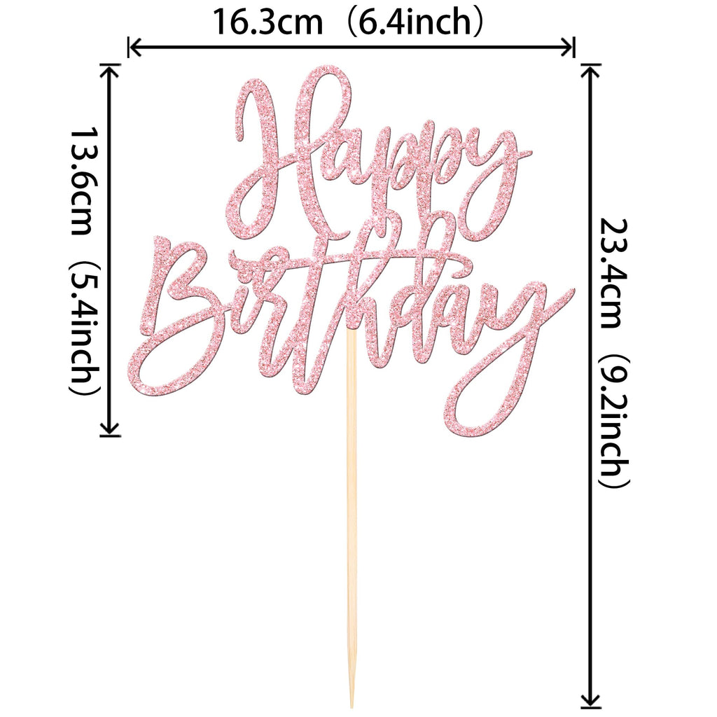 ZHUOWEISM 1-Pcs Happy Birthday Glitter Cake Topper - Light Pink, Ready-to-Use Party Decor