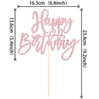 ZHUOWEISM 1-Pcs Happy Birthday Glitter Cake Topper - Light Pink, Ready-to-Use Party Decor