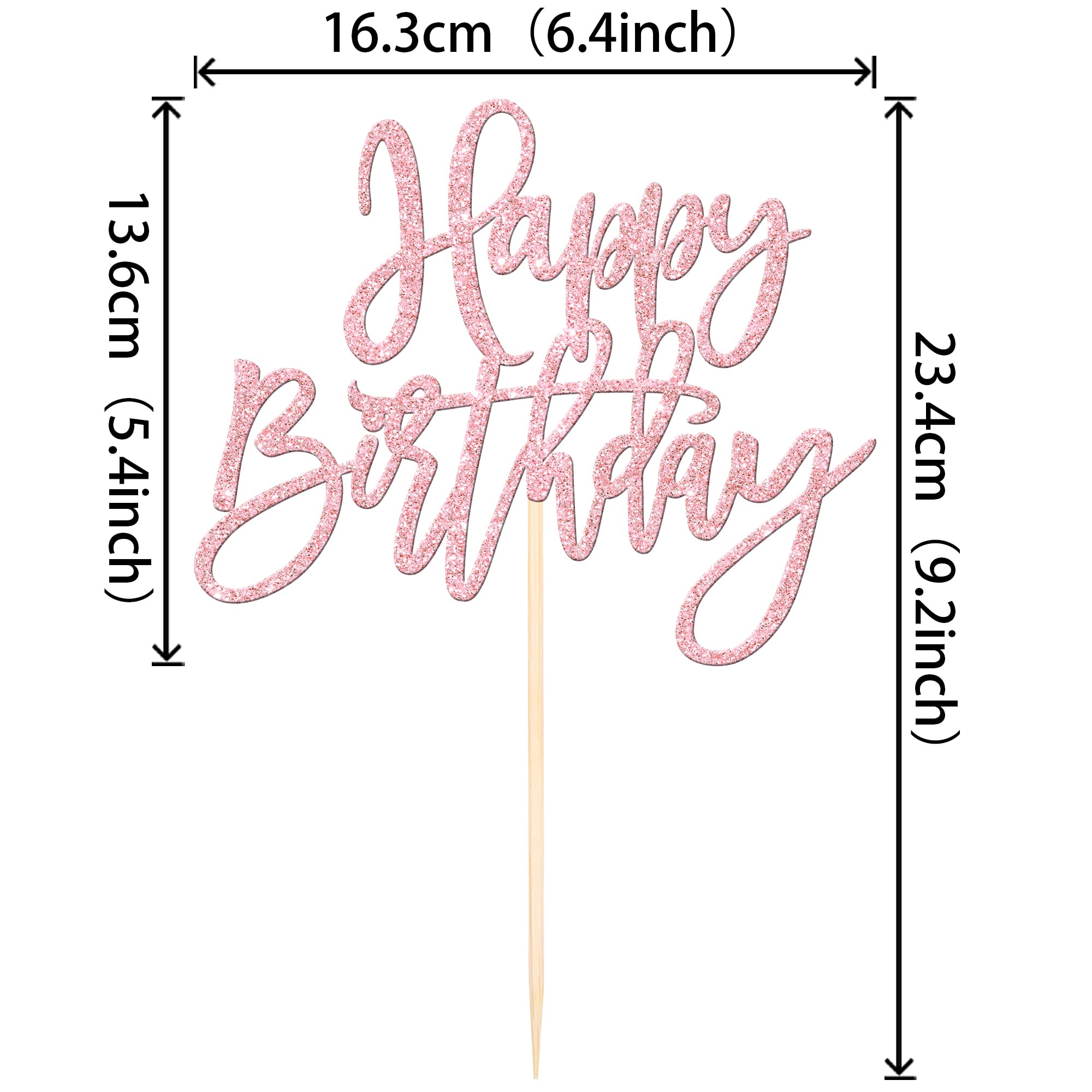 ZHUOWEISM 1-Pcs Happy Birthday Glitter Cake Topper - Light Pink, Ready-to-Use Party Decor