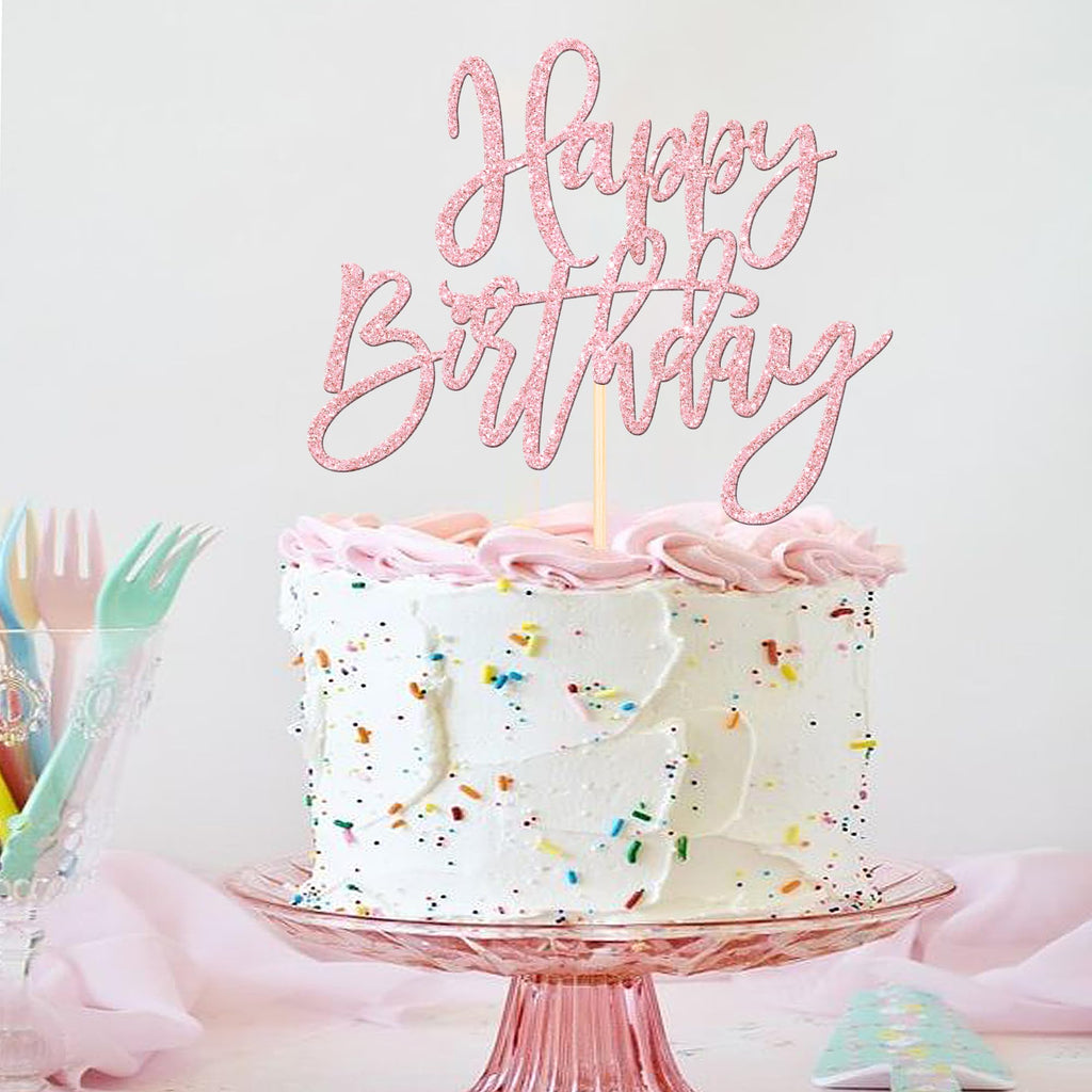 ZHUOWEISM 1-Pcs Happy Birthday Glitter Cake Topper - Light Pink, Ready-to-Use Party Decor